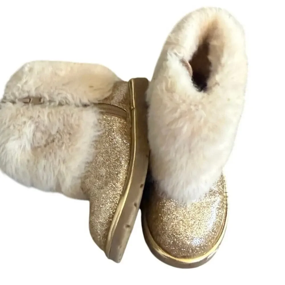 Harper Canyon Gold Glitter Faux Fur Winter Boots Toddler Girls Size 7C